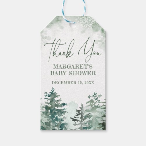 Thank you winter forest baby shower gift tags