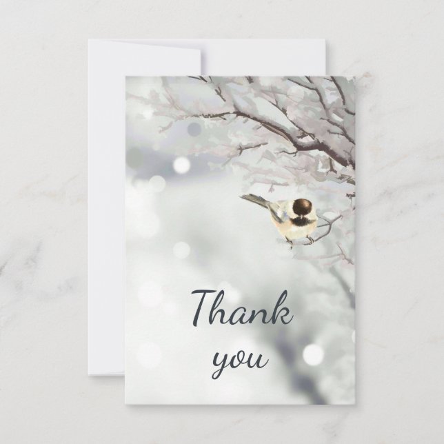 Thank You Winter Frosty Trees Chickadee Bird Art (Front)