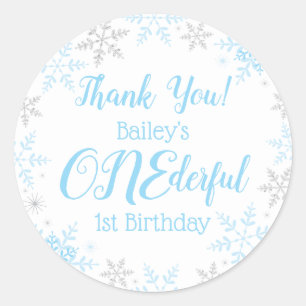 Thank You Winter ONEderland Blue Silver Snowflakes Classic Round Sticker