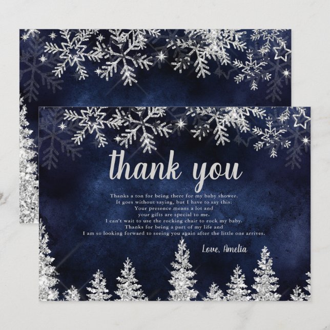 Thank you Winter silver snow pine baby shower (Front/Back)