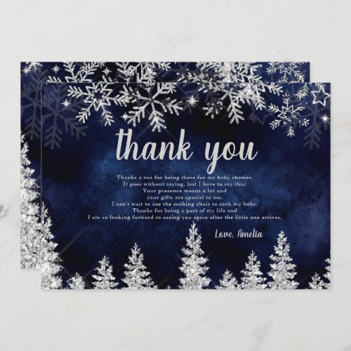 Thank you Winter silver snow pine baby shower