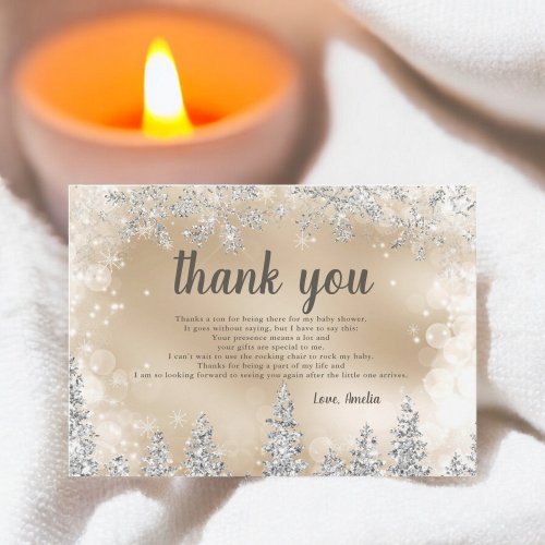 Thank you Winter silver snow pine gold baby shower