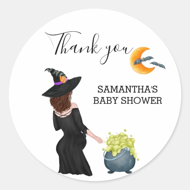 Thank you Witch Baby Shower Halloween  Classic Round Sticker (Front)
