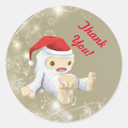 Thank You with a Christmas Snow Monster Toy Doll Classic Round Sticker