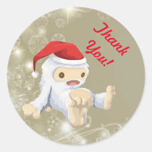 Thank You with a Christmas Snow Monster Toy Doll Classic Round Sticker