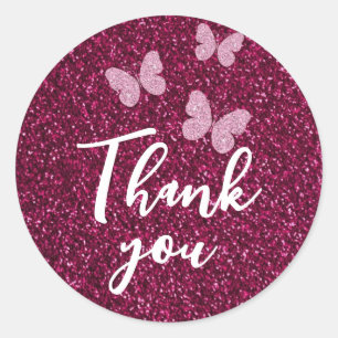 Thank you with butterflies classic round sticker