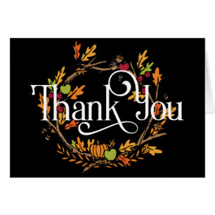 Thank You with Fall Wreath with Leaves/Pumpkins Cards