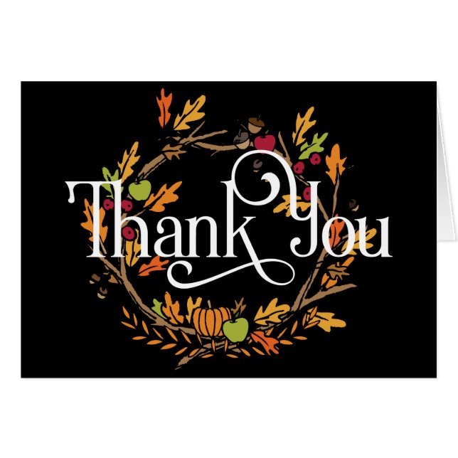 Thank You with Fall Wreath with Leaves/Pumpkins Cards (Front Horizontal)