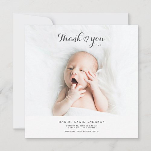 Thank You with Heart Photo Collage Birth Announcement