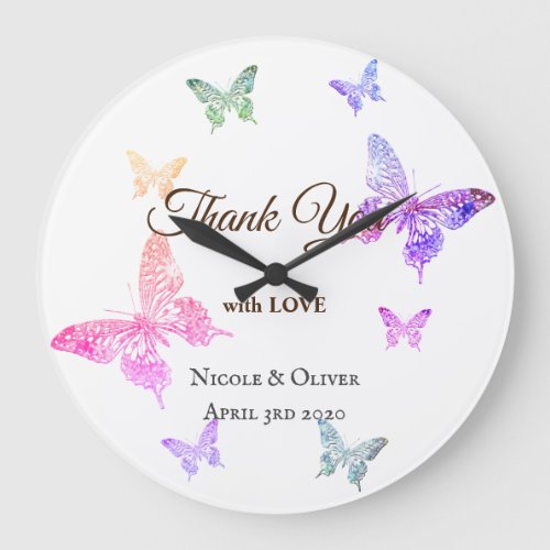 Thank You with Love Colorful Butterflies Large Clock