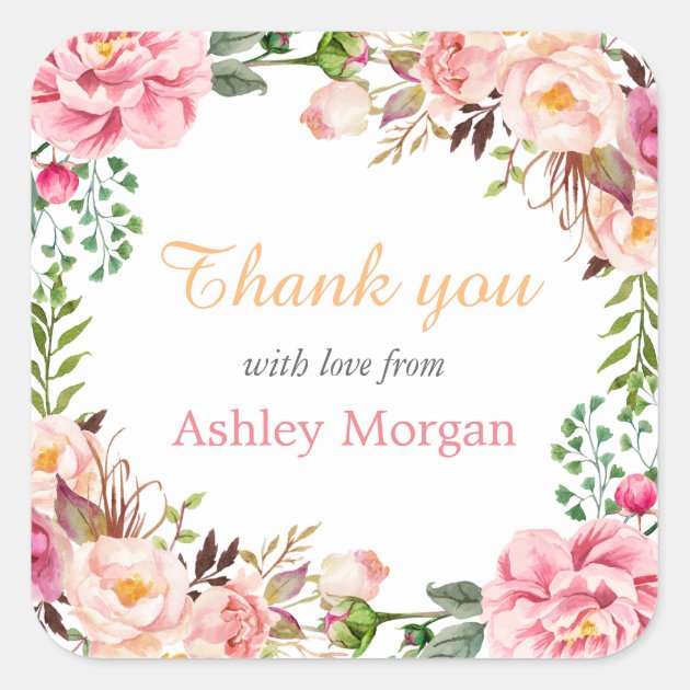 Thank You With Love Romantic Chic Floral Wreath Square Sticker