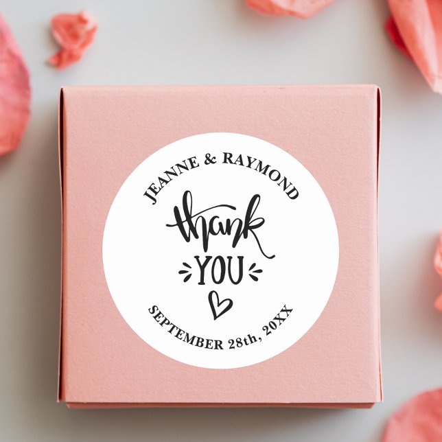 Thank You with Love Stylish White Wedding Favor Classic Round Sticker (Creator Uploaded)