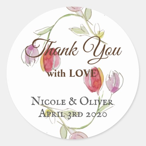 Thank You with Love Tulips Classic Round Sticker