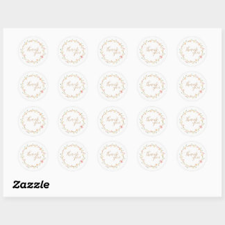Thank You with Minimalist Watercolor Floral Frame Classic Round Sticker