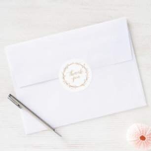 Thank You with Minimalist Watercolor Floral Frame Classic Round Sticker