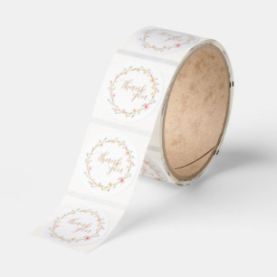 Thank You with Minimalist Watercolor Floral Frame Classic Round Sticker