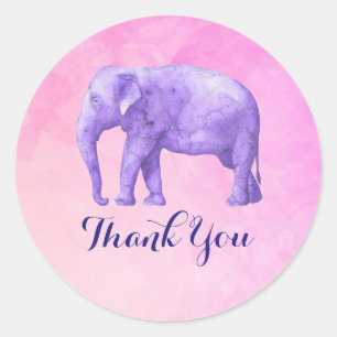 Thank You with Purple Elephant Classic Round Sticker