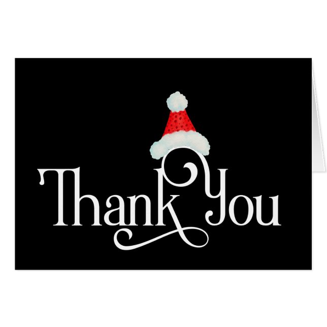 Thank You with Red Santa Hat Personalized Cards (Front Horizontal)