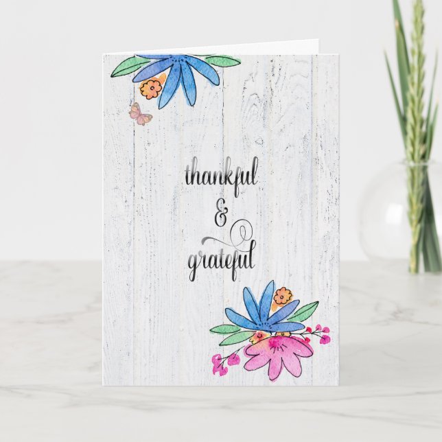 thank you with watercolor flowers on wood (Front)