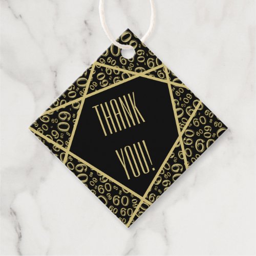Thank You Wonky Lines 60 Number Pattern GoldBlack Favor Tags