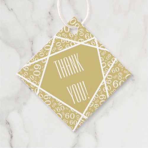 Thank You Wonky Lines 60 Number Pattern GoldWhite Favor Tags