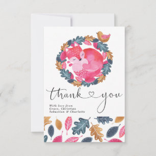Thank You Woodland Sleeping Fox Bird And Leaves Card