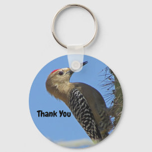 Thank You Woodpecker Saguaro Cactus Photo Bird Keychain