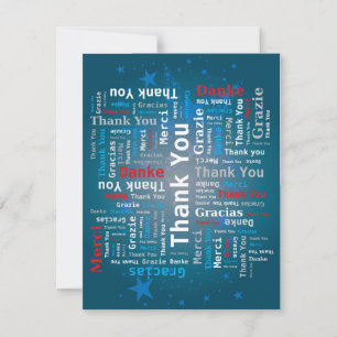 Thank You Word Cloud - 5 Languages - Deep Blue Card