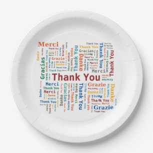 Thank You Word Cloud - 5 Languages - Multicolored Paper Plates