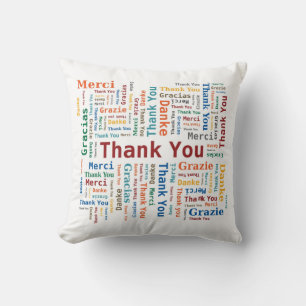 Thank You Word Cloud - 5 Languages - Multicolored Throw Pillow