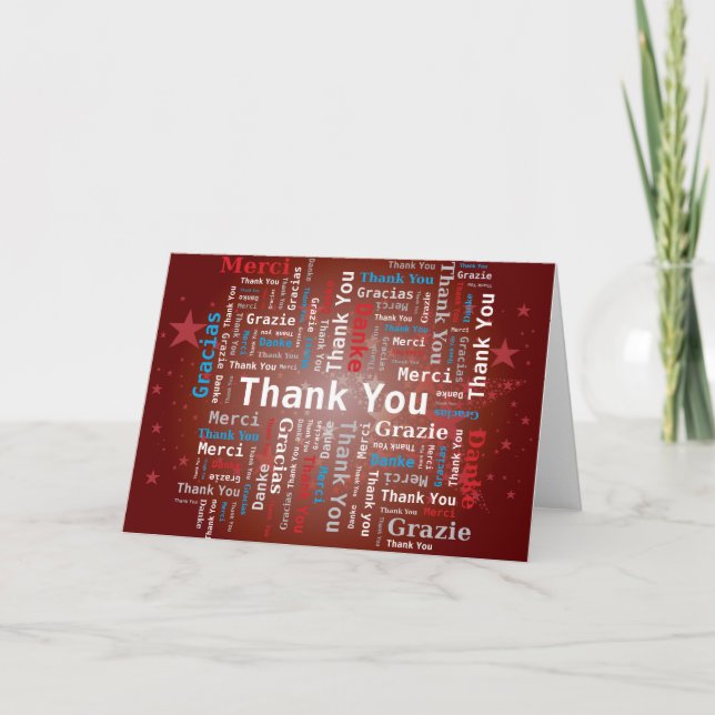 Thank You Word Cloud - 5 Languages - Red Card (Front)
