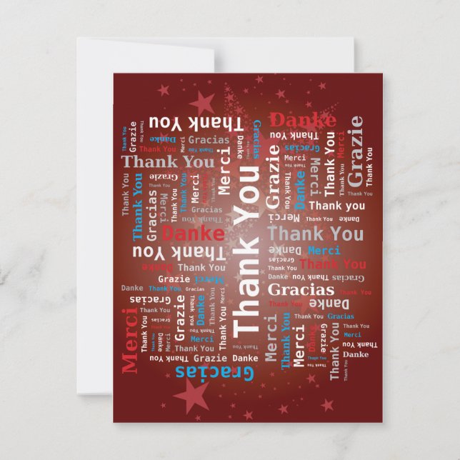 Thank You Word Cloud - 5 Languages - Red Holiday Card (Front)