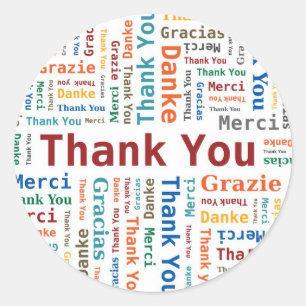 Thank You Word Cloud in 5 languages Classic Round Sticker