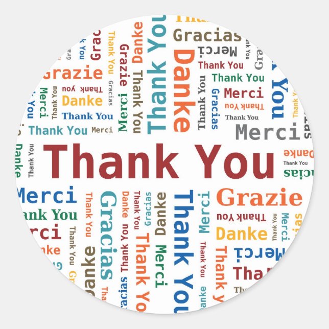 Thank You Word Cloud in 5 languages Classic Round Sticker (Front)