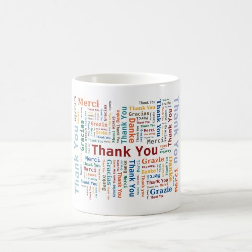 Thank You Word Cloud in 5 languages _ Multicolored Coffee Mug
