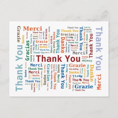 Thank You Word Cloud in 5 languages Postcard
