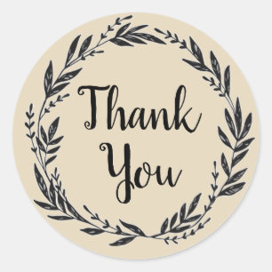 Thank You Wreath Farmhouse Black and White Beige Classic Round Sticker