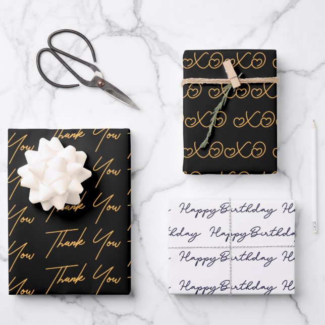 Thank You |  Xoxo | Birthday Text Pattern Wrapping Paper Sheets (Front)