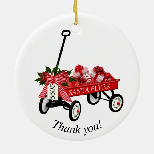 Thank you Year Red Wagon Christmas Ornament