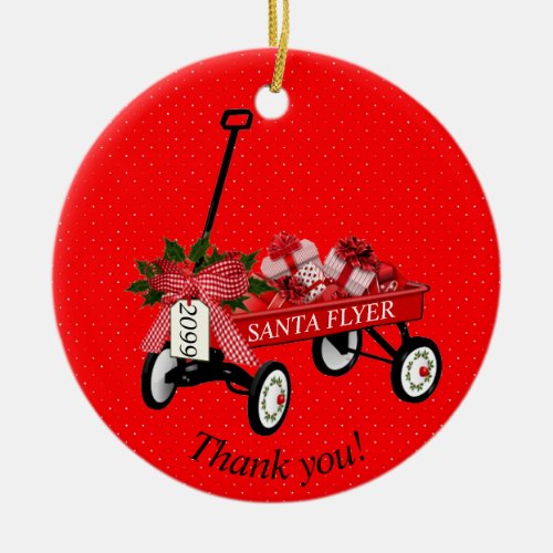 Thank you Year Red Wagon Christmas Ornament