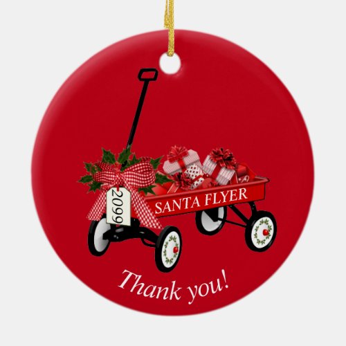 Thank you Year Red Wagon Christmas Ornament