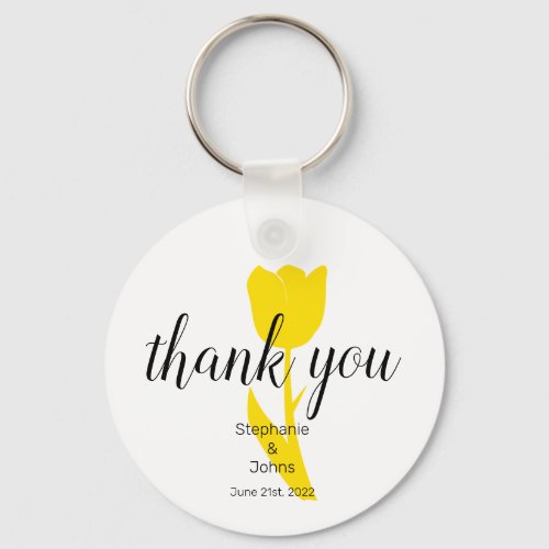 Thank You Yellow Floral Gift Wedding Party Favor Keychain