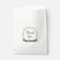 Thank You Yellow Flowers and Grey Leaves Favor Bag