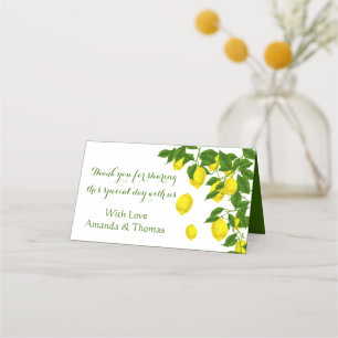 Thank You Yellow Lemon And Green Leaves Citrus Place Card
