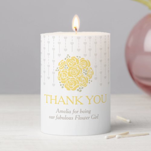 Thank you yellow roses heart shower wedding favor pillar candle