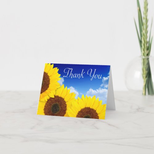 Thank You Yellow Sunflower Floral Blue Notecard