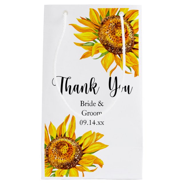 Thank You Yellow Sunflower on Wedding Small Gift B Bag (Front)