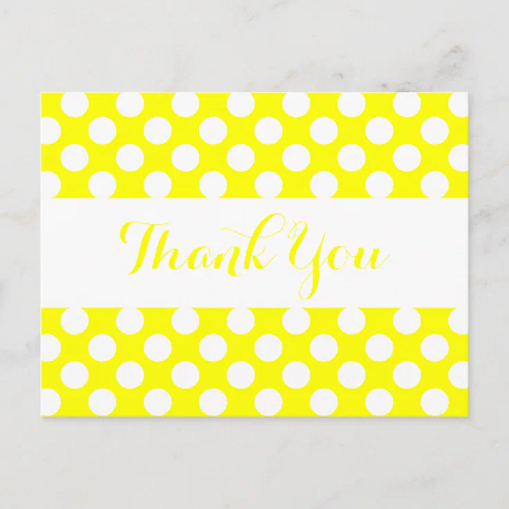 Thank You Yellow & White Polka Dots Postcard | Zazzle