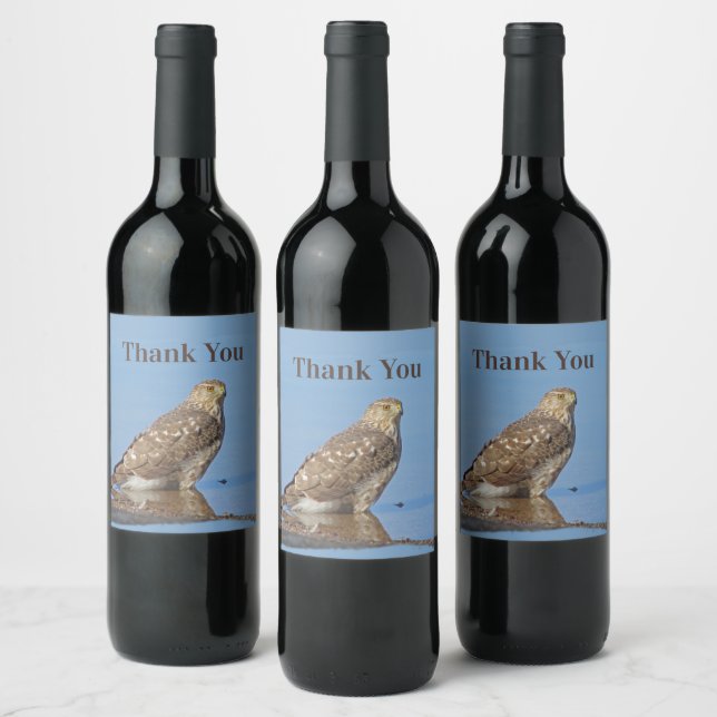 Thank You Young Hawk Beautiful Wild Raptor Bird Wine Label (Bottles)
