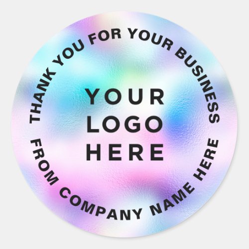 Thank you Your Business Logo Custom Holographic Classic Round Sticker